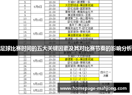 足球比赛时间的五大关键因素及其对比赛节奏的影响分析