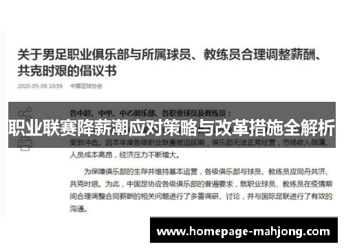 职业联赛降薪潮应对策略与改革措施全解析