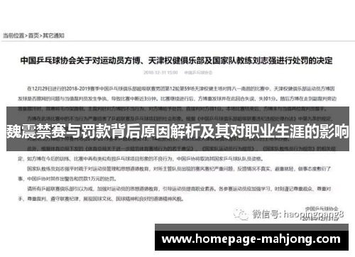 魏震禁赛与罚款背后原因解析及其对职业生涯的影响